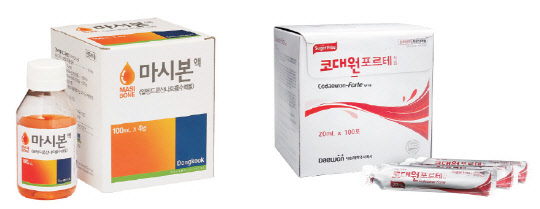 동국제약의 마시는 골다공증 치료제 '마시본액'(왼쪽 사진)과 대원제약의 짜먹는 감기약 '코대원포르테'.  각사 제공